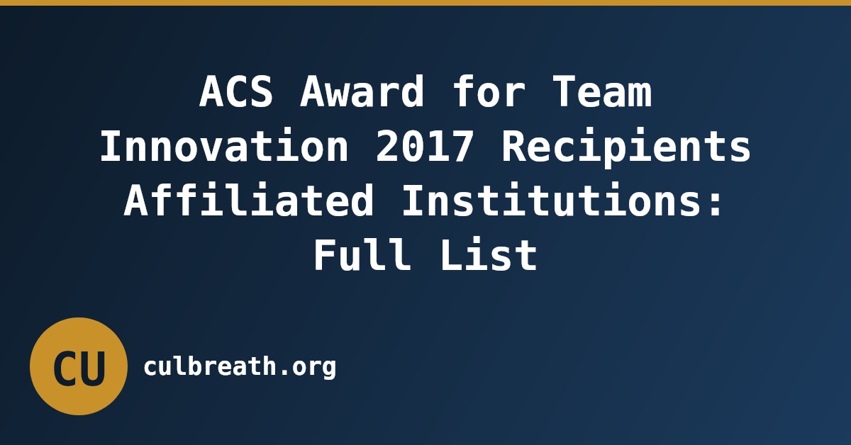 ACS Award for Team Innovation 2017 Recipients Affiliated Institutions: Full List