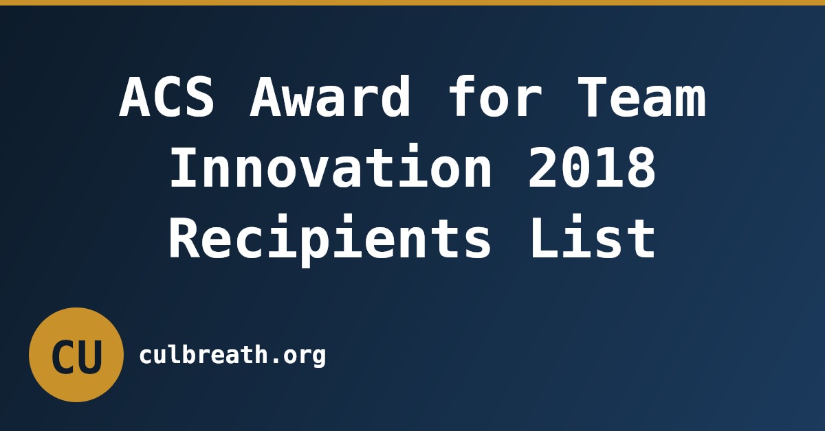 ACS Award for Team Innovation 2018 Recipients List