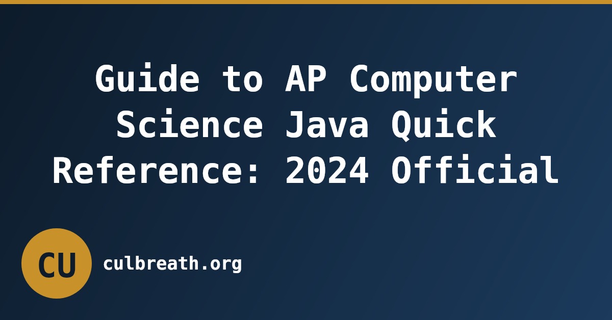 Guide to AP Computer Science Java Quick Reference: 2024 Official