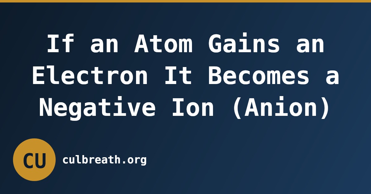 If an Atom Gains an Electron It Becomes a Negative Ion (Anion)