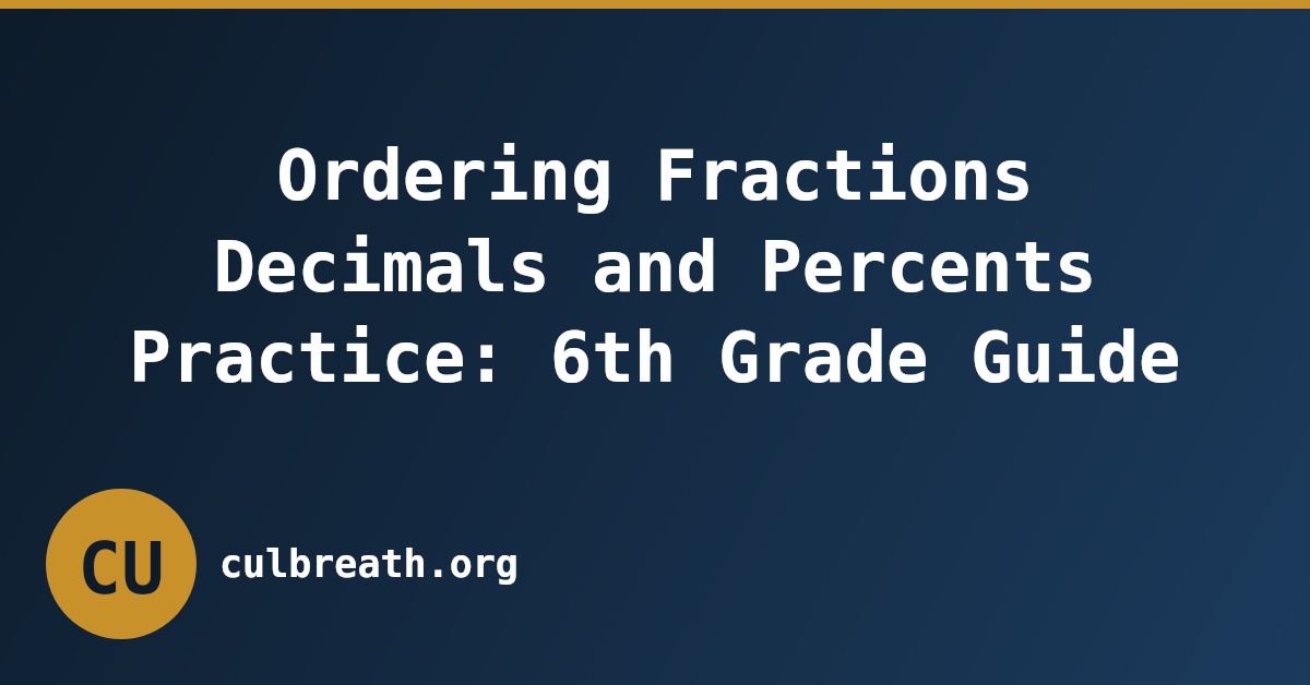 Ordering Fractions Decimals and Percents Practice: 6th Grade Guide