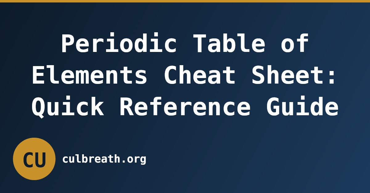 Periodic Table of Elements Cheat Sheet: Quick Reference Guide
